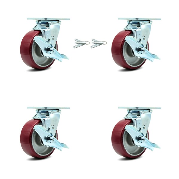 Service Caster 5 Inch Poly on Aluminum Caster Set with Roller Bearing 4 Brake 2 Swivel Lock SCC SCC-30CS520-PAR-TLB-BSL-2-TLB-2 - main